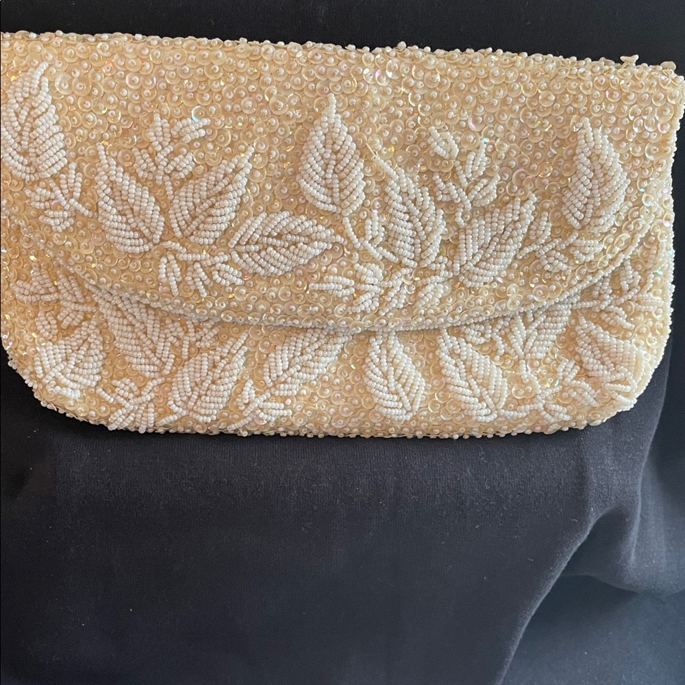 Chic Beaded Clutch in Cream